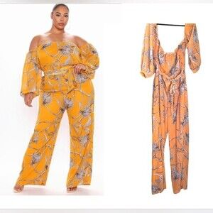 FASHION NOVA| Mustard Off Shoulder Jumpsuit